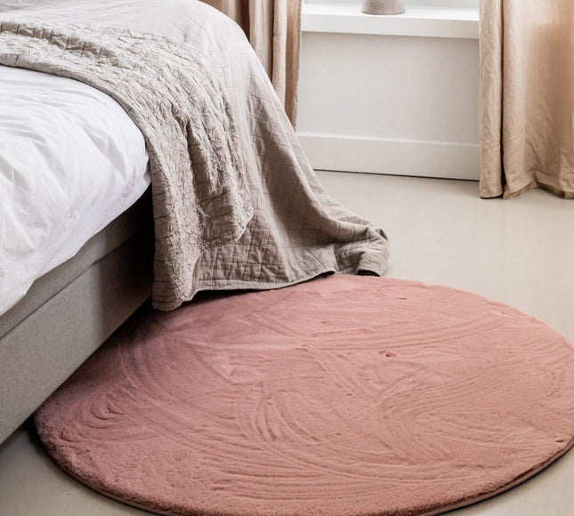 Rond Zacht Hoogpolig Vloerkleed Lux Oud Roze