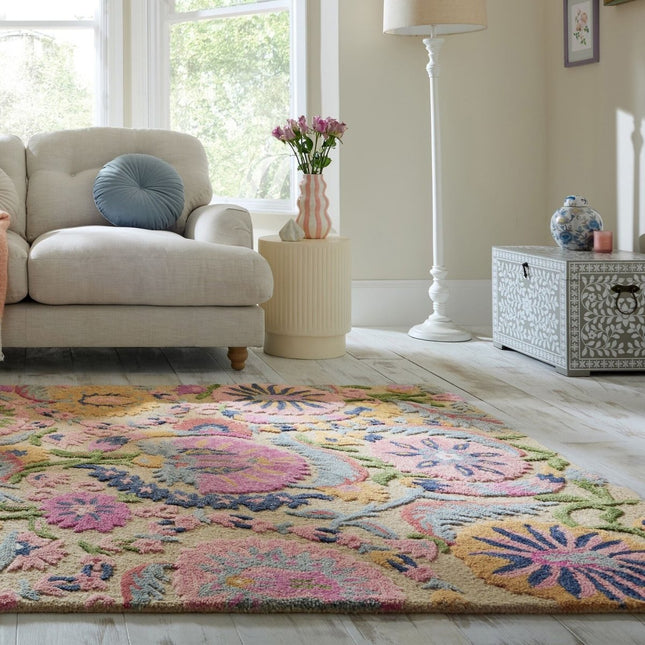 Moderne vloerkleden - Flair Rugs vloerkleed Amira Floral Wool Multi - Vloerkledenloods