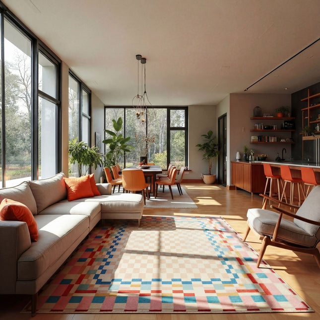 Moderne vloerkleden - Flair Rugs vloerkleed Checkered Border Multi - Vloerkledenloods
