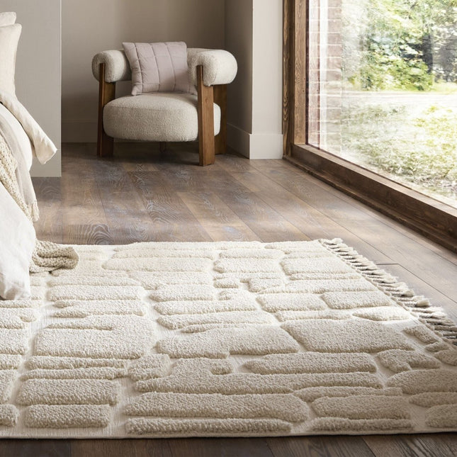 Moderne vloerkleden - Flair Rugs vloerkleed Esra Cobbled Creme - Vloerkledenloods