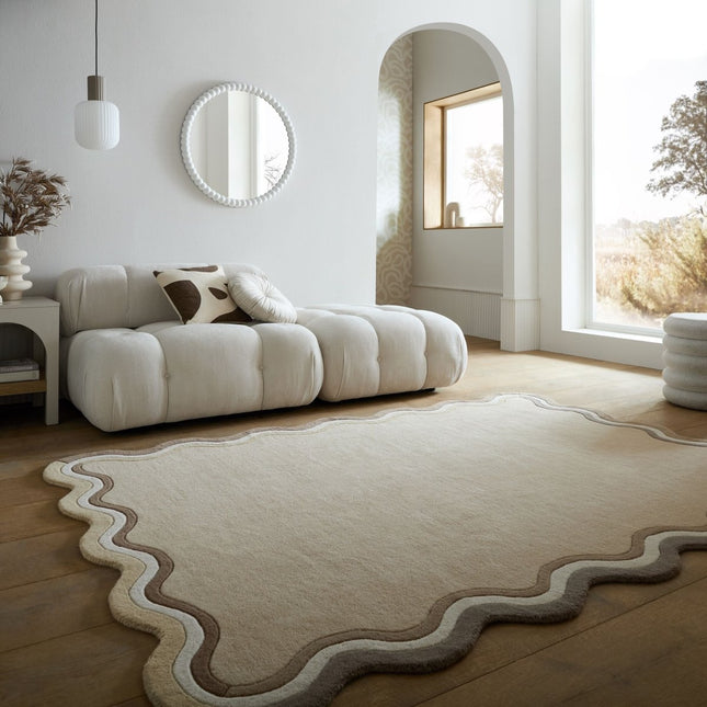 Moderne vloerkleden - Flair Rugs vloerkleed Leo Scallop Border Naturel - Vloerkledenloods