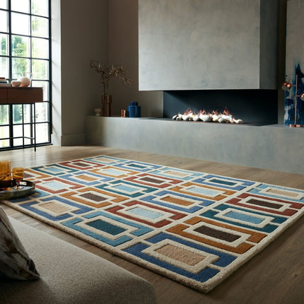 Moderne vloerkleden - Flair Rugs vloerkleed Retro Blocks Blauw Multi - Vloerkledenloods