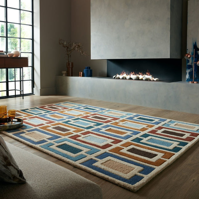 Moderne vloerkleden - Flair Rugs vloerkleed Retro Blocks Blauw Multi - Vloerkledenloods