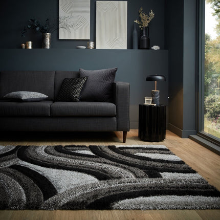 Moderne vloerkleden - Flair Rugs vloerkleed Velvet Carved Grijs Zwart - Vloerkledenloods