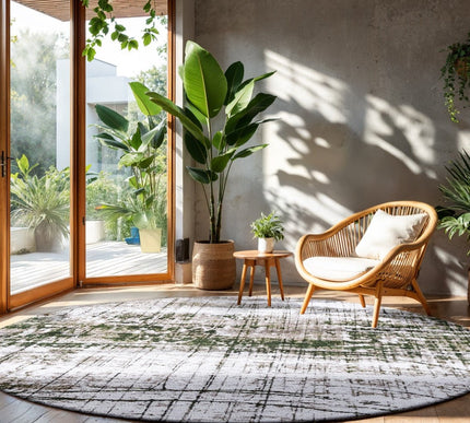 Moderne vloerkleden - Rond in - en outdoor vloerkleed Griff Central Green 9797 - Louis de Poortere - Vloerkledenloods