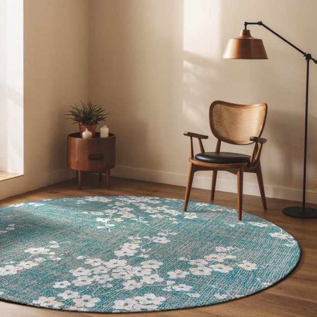 Moderne vloerkleden - Rond vloerkleed Sakura Lake Blue 9850 - Louis De Poortere - Vloerkledenloods