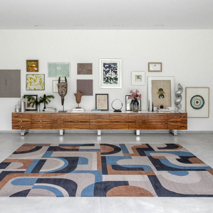 Moderne vloerkleden - Vloerkleed Module Camel Blue 9196 - Louis De Poortere - Vloerkledenloods