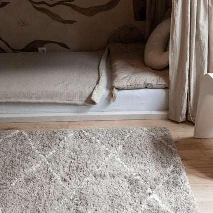 berber vloerkleed hoogpolig grijs/beige/zand/cream - scandinavisch - nea