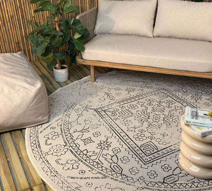 Rond buitenkleed Nova zwart/wit - Interieur05