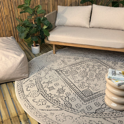 Rond buitenkleed Nova zwart/wit - Interieur05