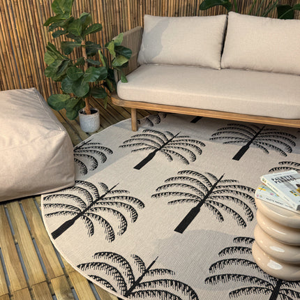 Rond buitenkleed Oase zwart/wit - Interieur05