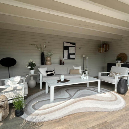 Organisch gevormd buitenkleed Loop Stone Linnen - Vloerkledenloods
