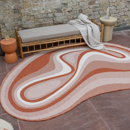 Organisch gevormd buitenkleed Loop Stone Roest - Vloerkledenloods