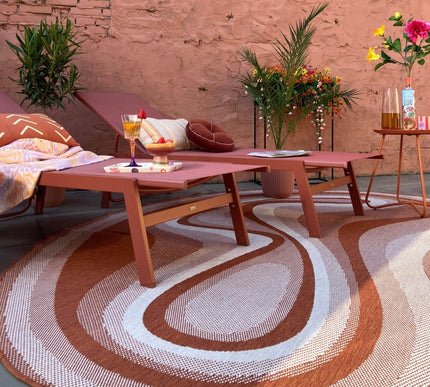 Organisch gevormd buitenkleed Loop Stone Roest - Vloerkledenloods