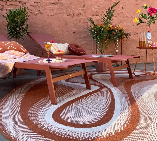 Organisch gevormd buitenkleed Loop Stone Roest - Vloerkledenloods