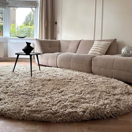 Organisch Hoogpolig Vloerkleed Pilo Beige Polyester Interieur05 - Vloerkledenloods