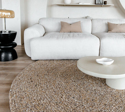Rond Wollen Vloerkleed Palermo Bruin Gemeleerd Eva Interior