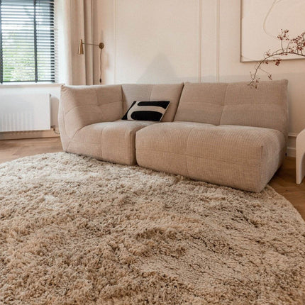 Rond Hoogpolig Vloerkleed Pilo Beige Polyester Interieur05 - Vloerkledenloods