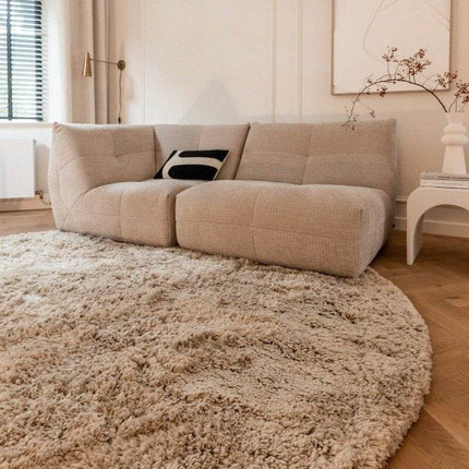 Rond Hoogpolig Vloerkleed Pilo Beige Polyester Interieur05 - Vloerkledenloods
