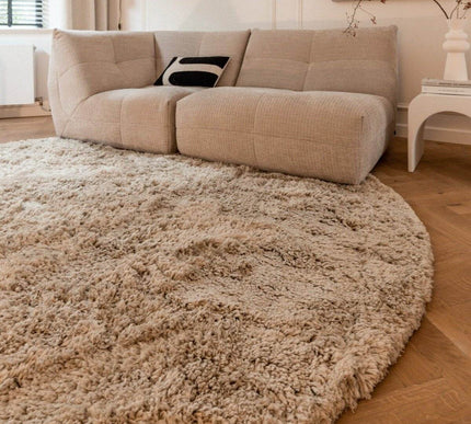 Rond Hoogpolig Vloerkleed Pilo Beige Polyester Interieur05 - Vloerkledenloods