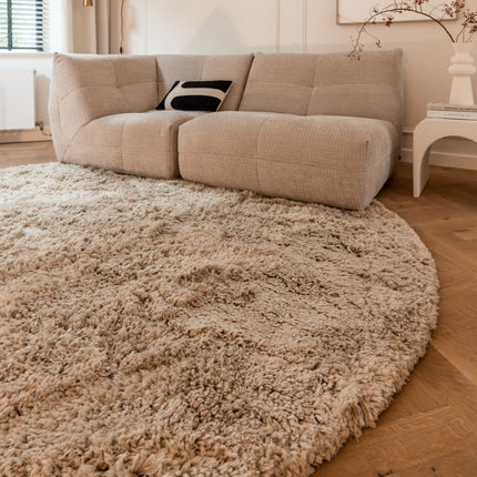 Rond Hoogpolig Vloerkleed Pilo Beige Polyester Interieur05