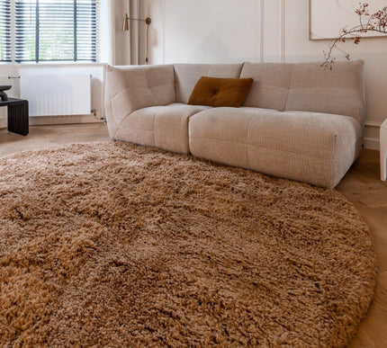 Rond Hoogpolig Vloerkleed Pilo Bruin Polyester Interieur05