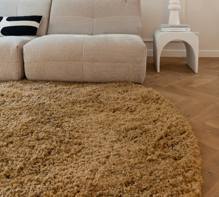 Rond Hoogpolig Vloerkleed Pilo Caramel Polyester Interieur05