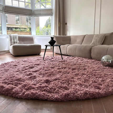 Rond hoogpolig vloerkleed Pilo Darkpink Polyester Interieur05