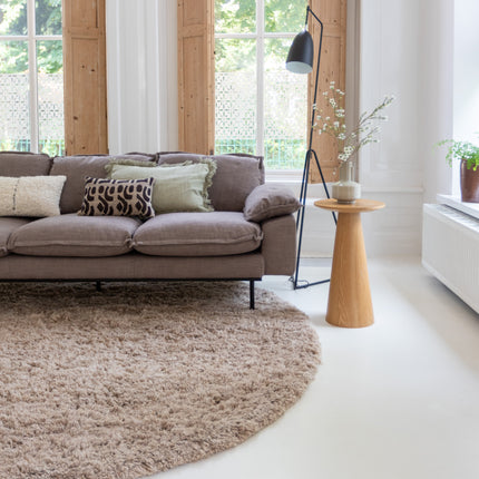 Rond wollen vloerkleed hoogpolig Raw Wool Lichtbruin Interieur05
