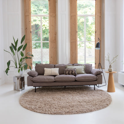 Rond wollen vloerkleed hoogpolig Raw Wool Lichtbruin Interieur05
