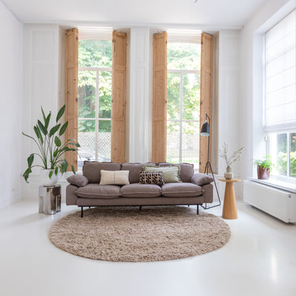 Rond wollen vloerkleed hoogpolig Raw Wool Lichtbruin Interieur05