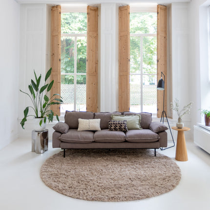 Rond wollen vloerkleed hoogpolig Raw Wool Lichtbruin Interieur05