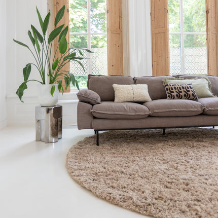 Rond wollen vloerkleed hoogpolig Raw Wool Lichtbruin Interieur05