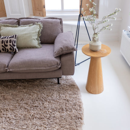 Rond wollen vloerkleed hoogpolig Raw Wool Lichtbruin Interieur05