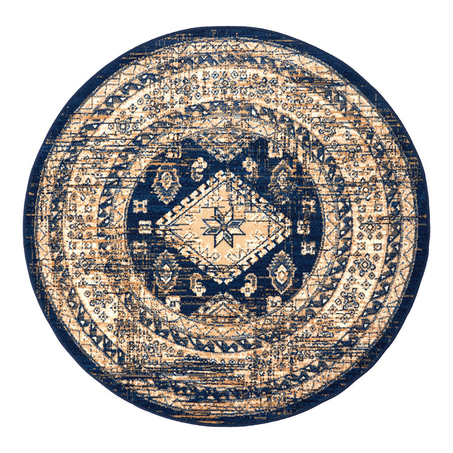 Rond Vintage Vloerkleed Aila Blauw