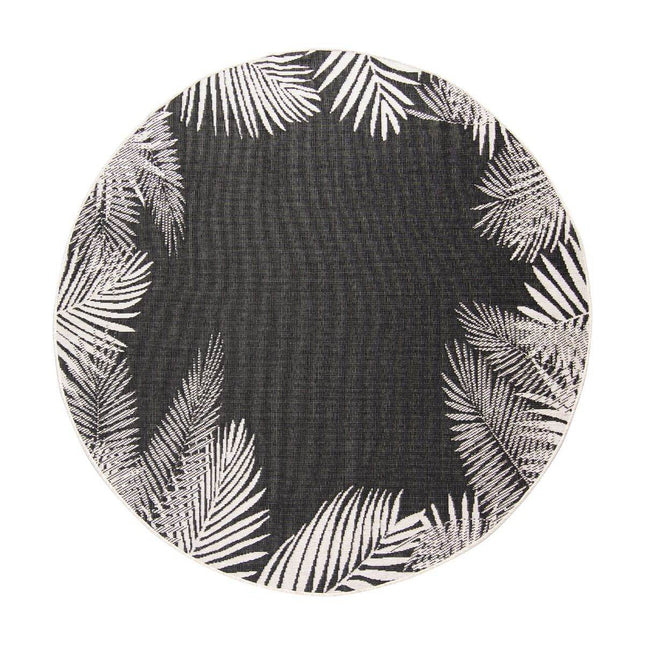 Rond Buitenkleed Leaf - Zwart - dubbelzijdig - EVA Interior - Vloerkledenloods