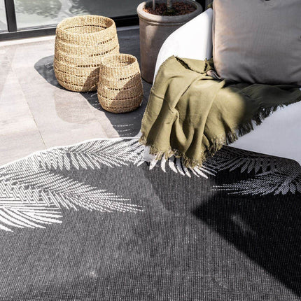 Rond Buitenkleed Leaf - Zwart - dubbelzijdig - EVA Interior - Vloerkledenloods