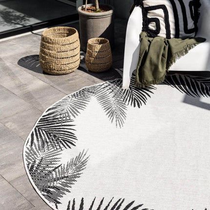 Rond Buitenkleed Leaf - Zwart - dubbelzijdig - EVA Interior - Vloerkledenloods