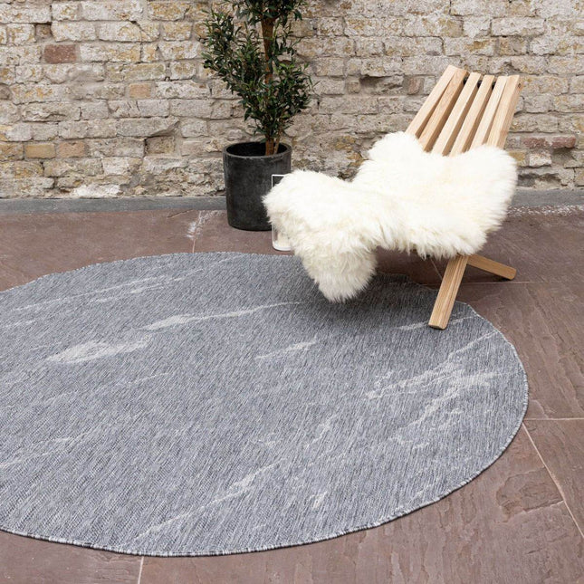 Rond Buitenkleed Marble - Grijs/wit - dubbelzijdig - EVA Interior - Vloerkledenloods