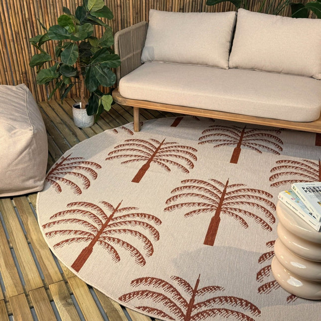 Rond buitenkleed Oase roest - Interieur05 - Vloerkledenloods