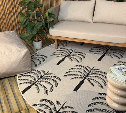 Rond buitenkleed Oase zwart/wit - Interieur05 - Vloerkledenloods