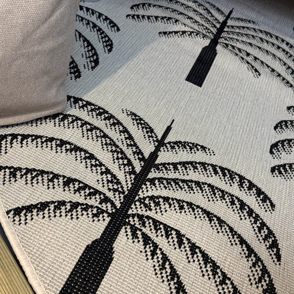 Rond buitenkleed Oase zwart/wit - Interieur05 - Vloerkledenloods