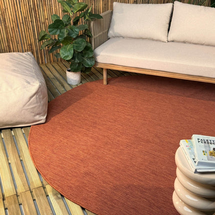 Rond buitenkleed Tone roest - Interieur05 - Vloerkledenloods