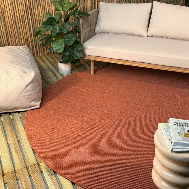 Rond buitenkleed Tone roest - Interieur05 - Vloerkledenloods