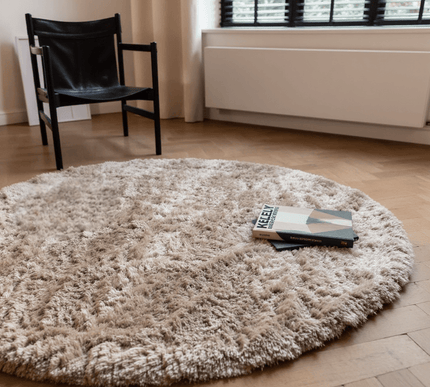 Rond hoogpolig vloerkleed Fender beige - Vloerkledenloods
