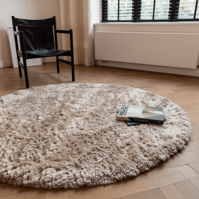 Rond hoogpolig vloerkleed Fender beige - Vloerkledenloods