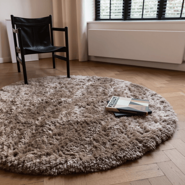Rond hoogpolig vloerkleed Fender taupe - Vloerkledenloods