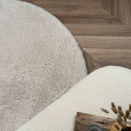 Rond hoogpolig vloerkleed Furr beige - Interieur05 - Vloerkledenloods