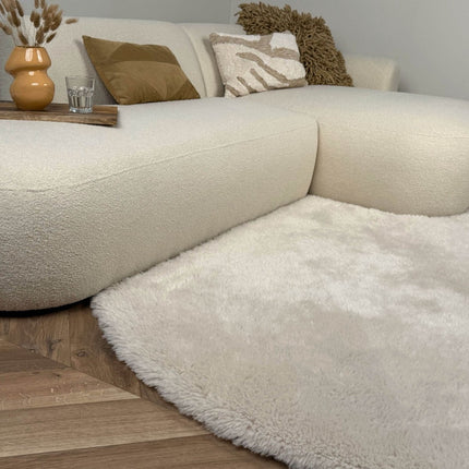 Rond hoogpolig vloerkleed Furr beige - Interieur05 - Vloerkledenloods
