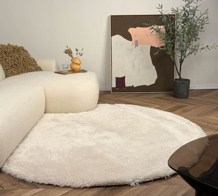 Rond hoogpolig vloerkleed Furr beige - Interieur05 - Vloerkledenloods